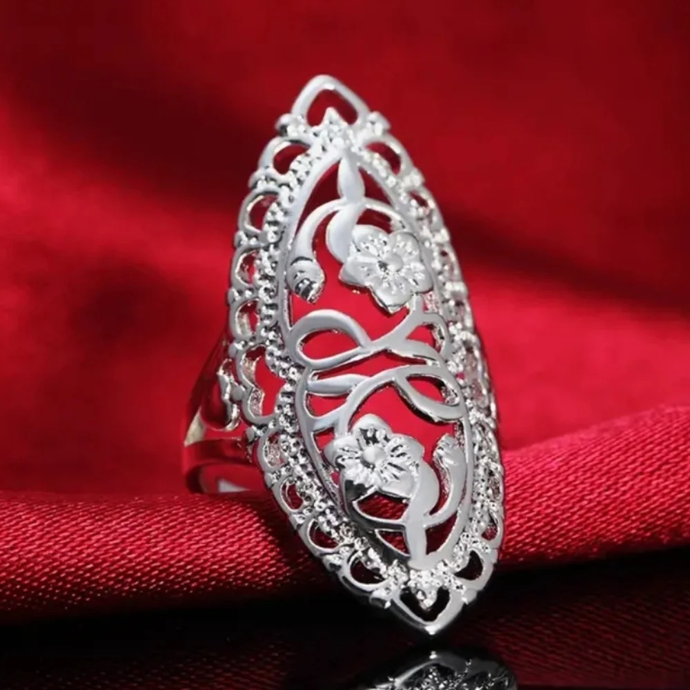 Elegant Sterling Silver Floral Ring Sz 10